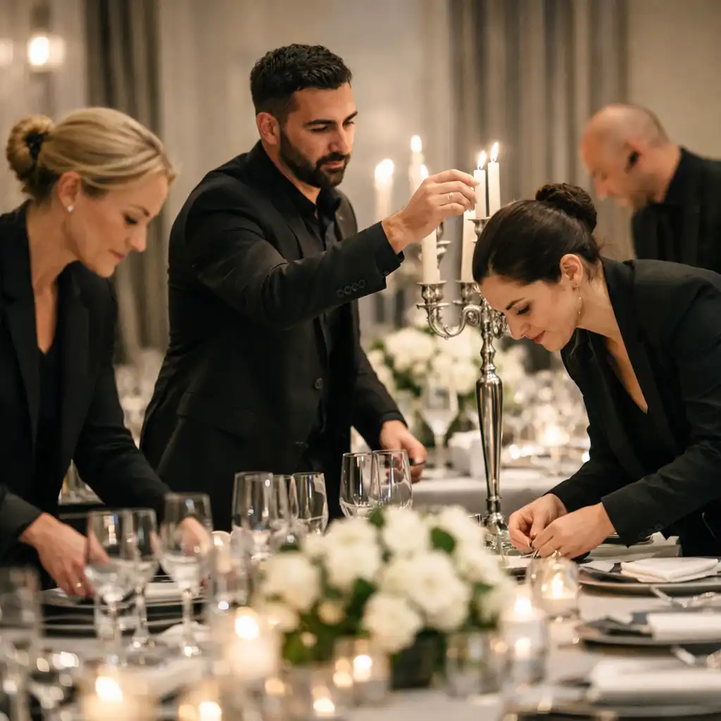 Zespół przygotowujący eleganckie wydarzenie
